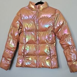 Fabletics Palmer Shine Iridescent Orange Puffer Jacket Medium